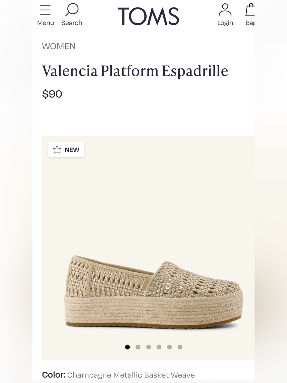 Tom’s Valencia platform espadrille in champagne metallic basket weave SZ 12 NWOB - Picture 9 of 9